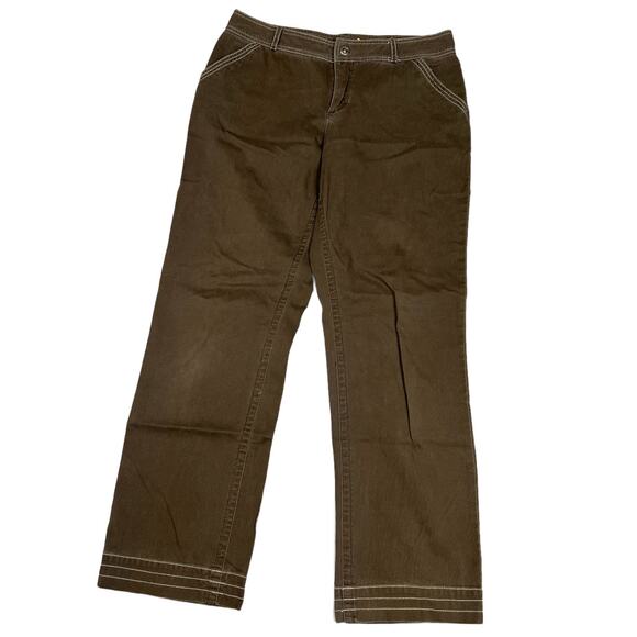 Cabela's Hiking Pants Straight Leg Brown Stitched Zip Fly Womens 12 Cotton Blend - Picture 1 of 13